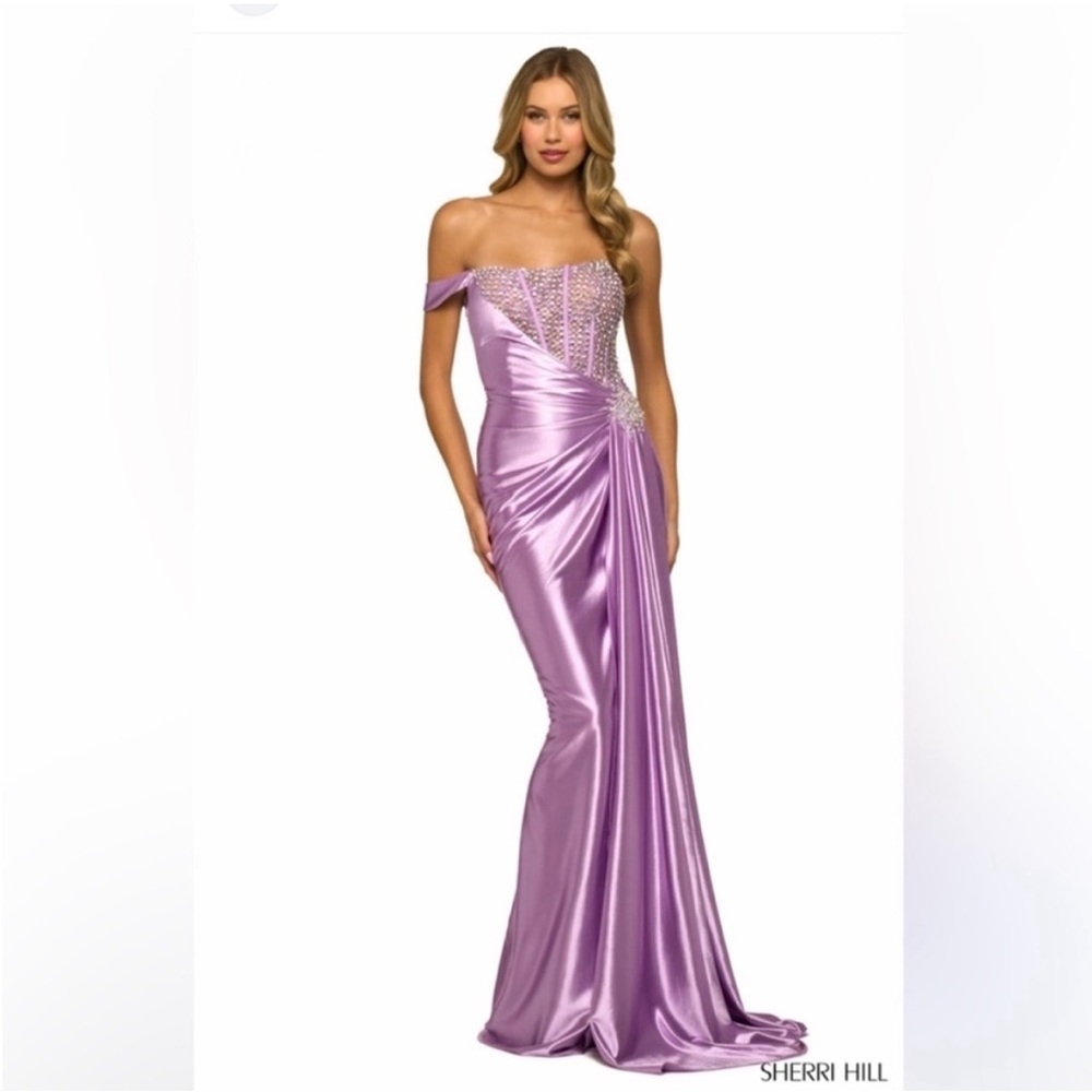 Sherri Hill 55367 Draped One Shoulder Gown Lilac Size 2